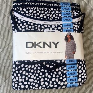 🆕NWT DKNY black white dot sleep jogger pajama set with eye mask, Size Large…